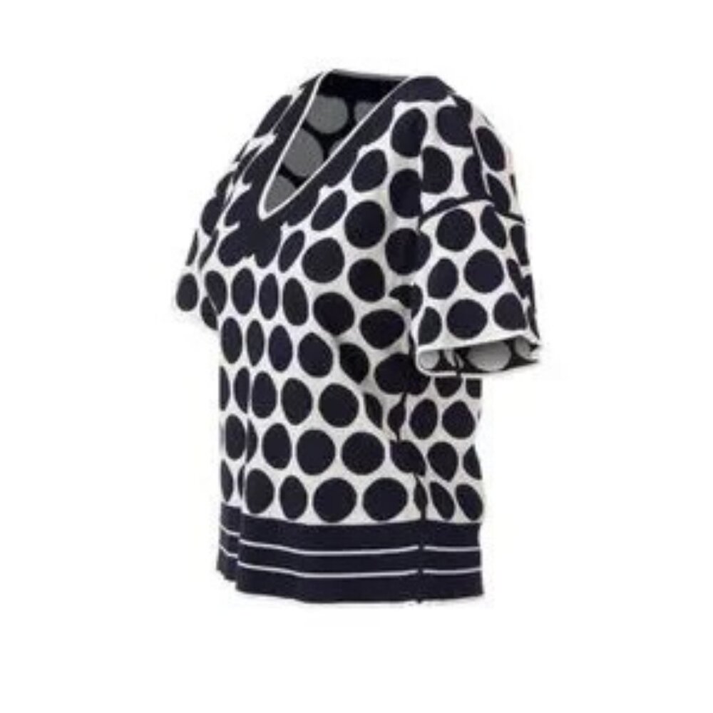 Used Cabi Volley Pullover #5641 Navy Blue & White Reversible Polka Dots Size L - Picture 4 of 4